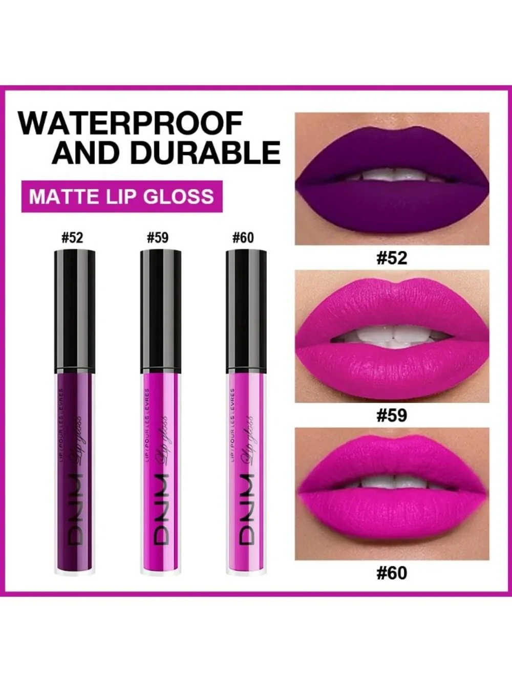 Set32-purple & Hot Pink & Fuchsia Red 3pcs Matte Liquid Lipstick Lip Gloss Kit